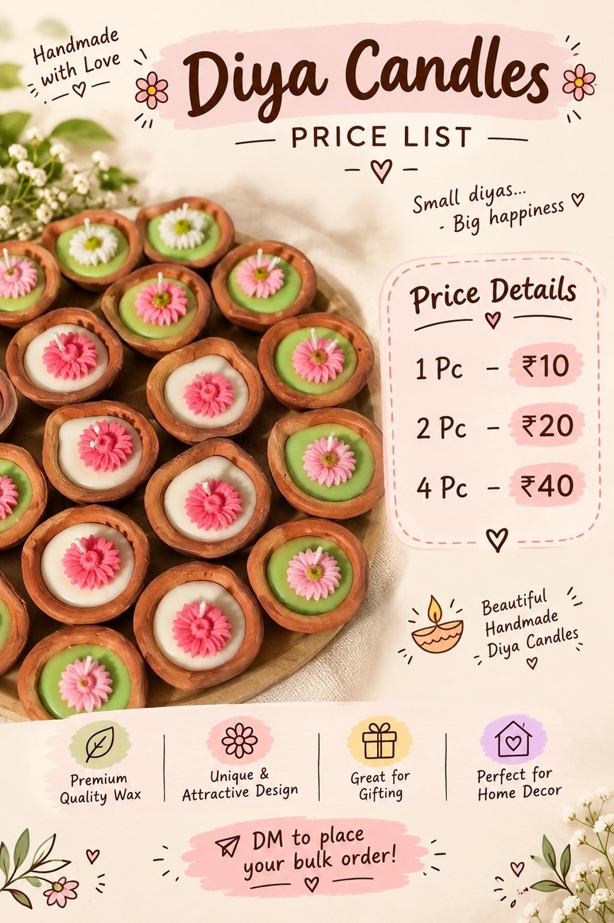 Decorative handmade diya candles price list